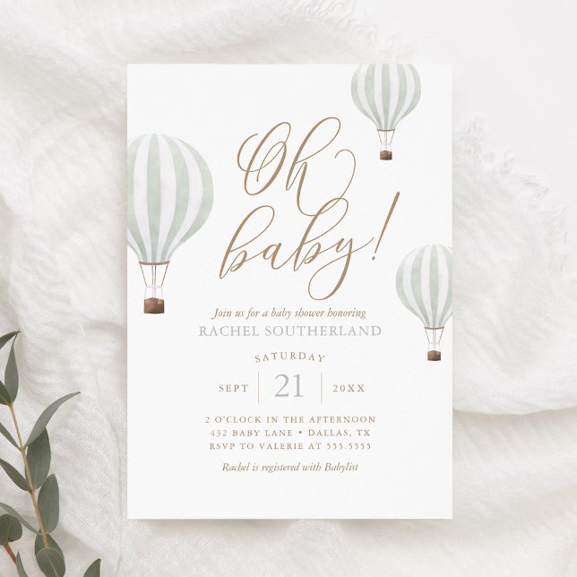 Invitation Oh Baby Mint Green Hot Air Baby shower (Créateur téléchargé)