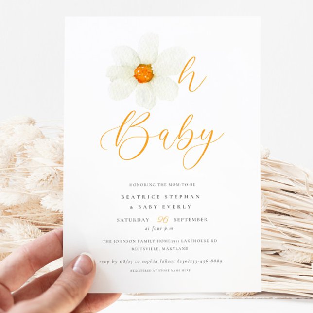Invitation Oh Baby Modern Daisy Baby shower neutre de genre (Créateur téléchargé)