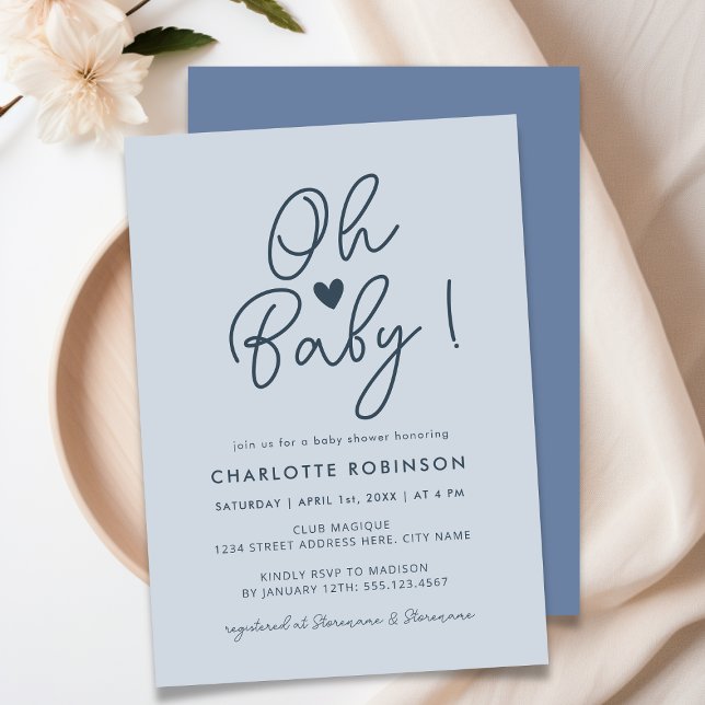 Invitation Oh Baby Modern Simple Pastel Blue Boy Baby shower (Créateur téléchargé)