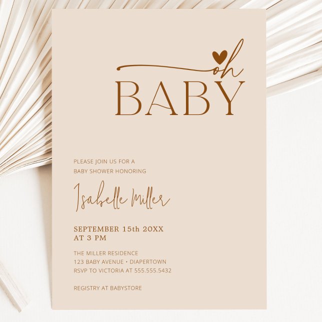 Invitation Oh Baby moderne Beige Genre Baby shower neutre (Oh Baby Modern Beige Gender Neutral Baby Shower Invitation)