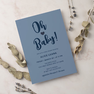 Invitation Oh Baby Moderne Simple Dusty Blue Baby shower garç