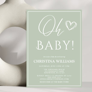 Invitation Oh Baby Moderne Simple Sage Baby shower Vert