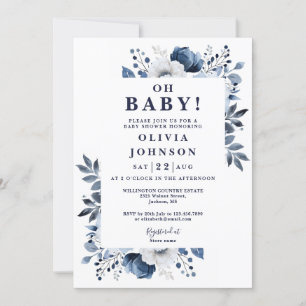 Invitation Oh Baby Navy Blue Floral Tout En Un Baby Shower
