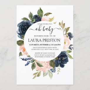 Invitation Oh Baby Navy et le baby shower de script rose