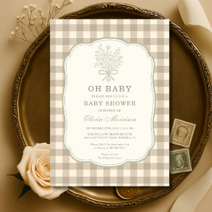 Invitation Oh Baby Neutral Gingham Baby Shower