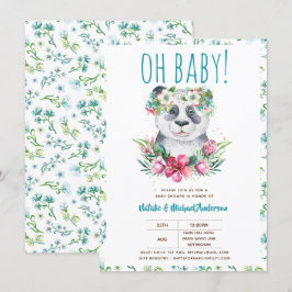 Invitation Oh Baby Panda Ours Aquarelle Floral Boho Douche