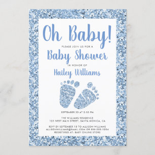 Invitation Oh Baby Parties scintillant Bleu Baby shower pieds