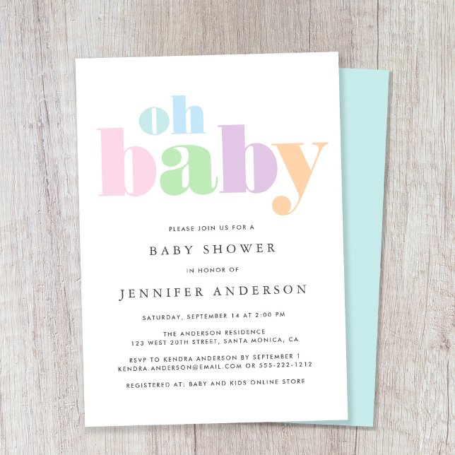Invitation Oh Baby Pastel minimal Baby shower moderne (Créateur téléchargé)