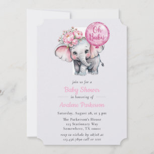 Invitation Oh Baby Peint Eléphant Floral Girl Baby shower