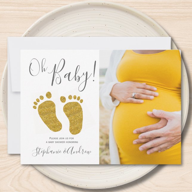 Invitation Oh Baby Photo Gold Parties scintillant Baby shower (Créateur téléchargé)