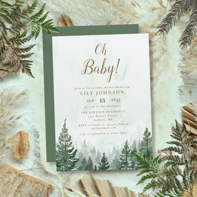 Invitation Oh Baby Pine Tree Forest Baby shower (Oh Baby Pine Tree Forest Baby Shower Invitation)