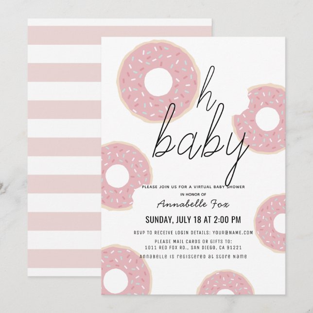 Invitation Oh Baby Pink Donut Girl Baby shower virtuel (Devant / Derrière)