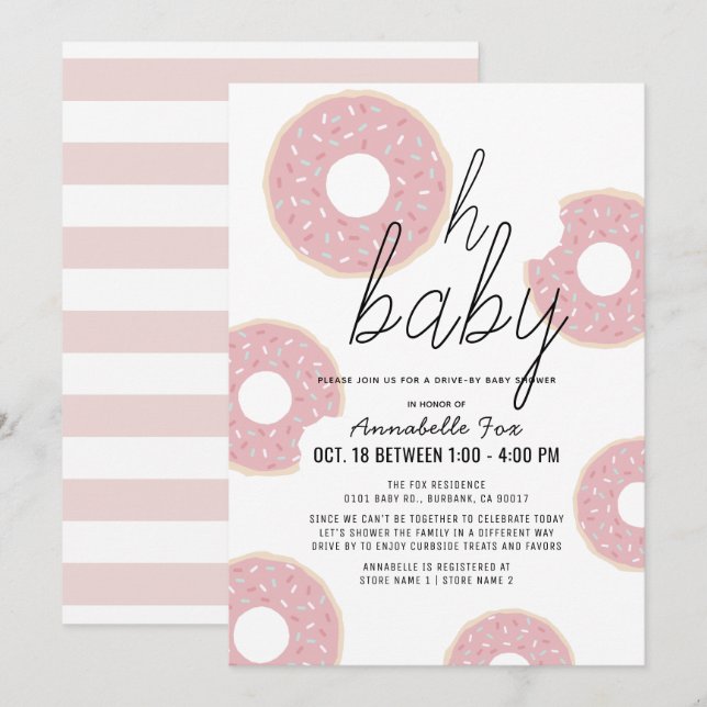 Invitation Oh Baby Pink Donut Girl Drive-by Baby shower (Devant / Derrière)