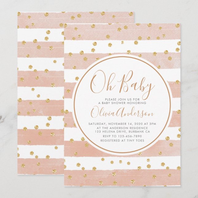 Invitation Oh Baby Pink Parties scintillant Baby shower (Devant / Derrière)