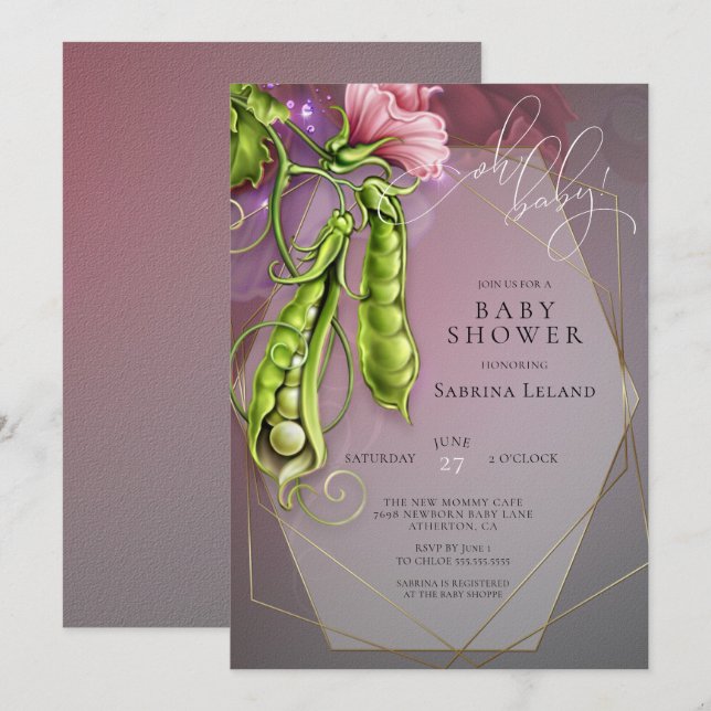 Invitation Oh Baby Pink - Pois doux dans un Baby shower de po (Devant / Derrière)
