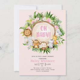 Invitation Oh Baby Pink Safari Jungle Baby shower animal sauv