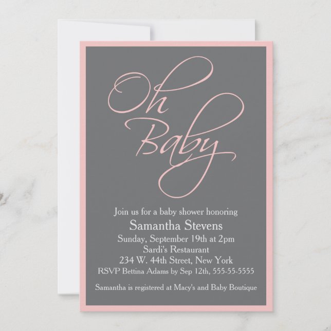 Invitation Oh Baby Posh Baby shower pour fille (Devant)