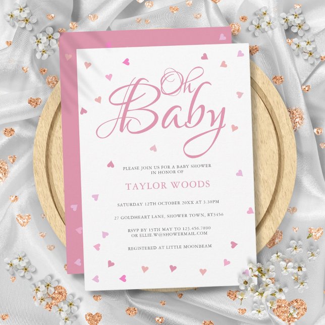 Invitation Oh Baby Pretty Rose Hearts Baby shower Parsemer (Oh Baby Pretty Pink Hearts Baby Shower Sprinkle Invitation)