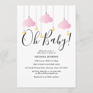 Invitation Oh Baby Rose Scintillant Scintillant Baby Shower P