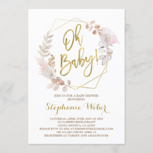 Invitation Oh Baby rougit et baby shower or