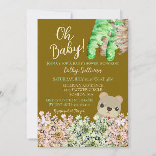 Invitation Oh Baby Rustic Green Teddy Bear Brown Baby