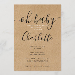Invitation Oh Baby Rustic Kraft Baby shower / Saupoudrer