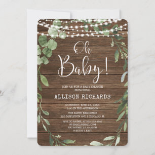Invitation Oh Baby Rustic lumières baby shower de verdure