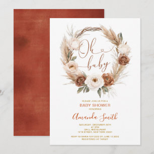 Invitation Oh Baby Rustic Terracota Orange Floral Baby shower