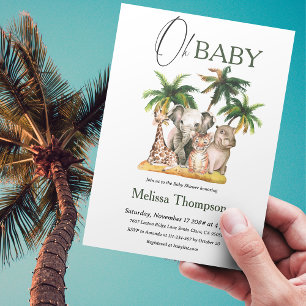 Invitation Oh Baby Safari Animaux sauvages Baby shower tropic