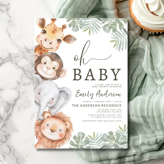 Invitation Oh Baby Safari Baby shower animal garçon (Créateur téléchargé)
