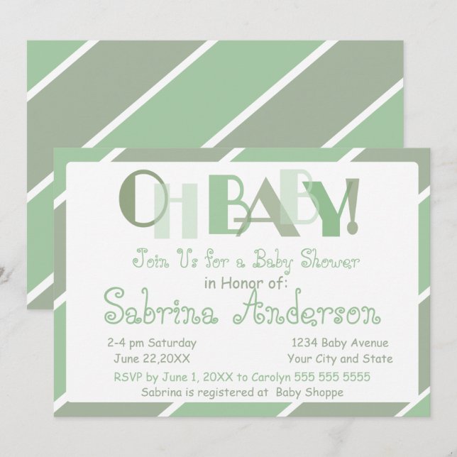 Invitation Oh Baby Sage Green Baby shower Whimsical moderne (Devant / Derrière)
