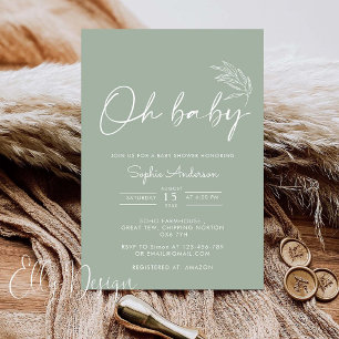 Invitation Oh Baby Sage Vert Baby shower moderne
