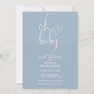 Invitation Oh Baby Script Dusty Blue Boy Baby shower