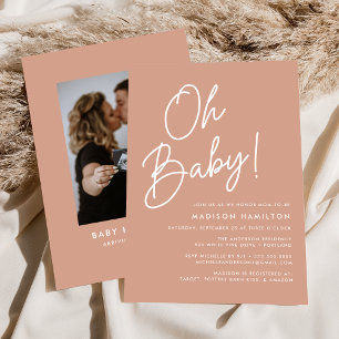 Invitation Oh Baby Script Terracotta Baby shower photo