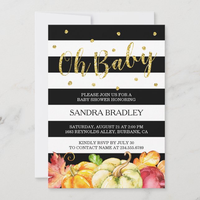 Invitation Oh Baby shower Automne Citrouille Gold Parties sci (Devant)