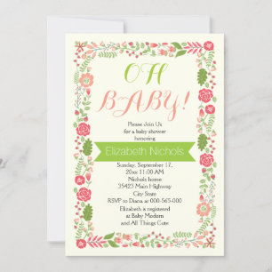 Invitation Oh Baby shower corail rose belle frontière florale
