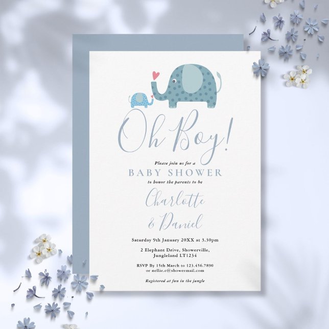 Invitation Oh, Baby shower des Eléphants mignons (Oh Boy Cute Elephants Baby Shower Invitation)