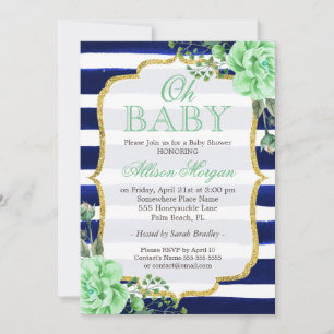 Invitation Oh Baby shower Mint Floral Gold Navy raypes