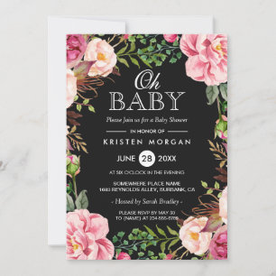 Invitation Oh Baby shower Moderne Belle Wreath Florale Wrap