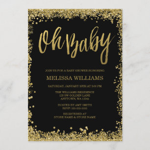 Invitation Oh baby shower noir de parties scintillantes d'or
