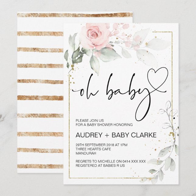 Invitation Oh Baby shower Party Fille Garçon Baby Party Flora (Devant / Derrière)