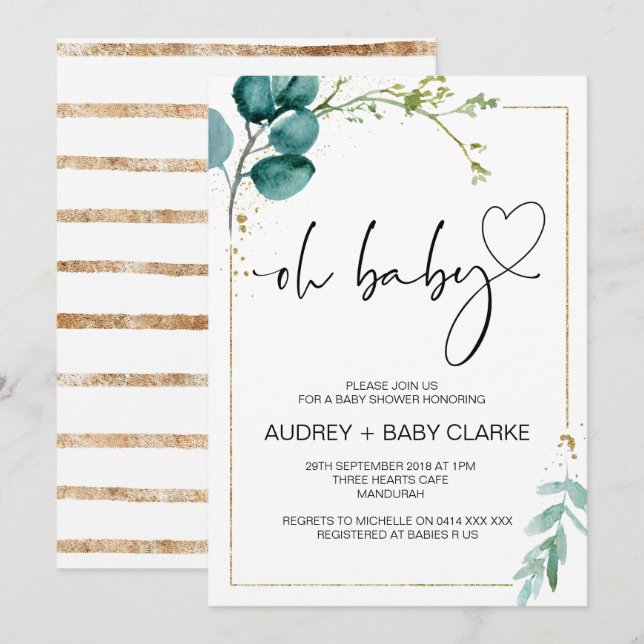 Invitation Oh Baby shower Party Fille Garçon Baby Party Green (Devant / Derrière)