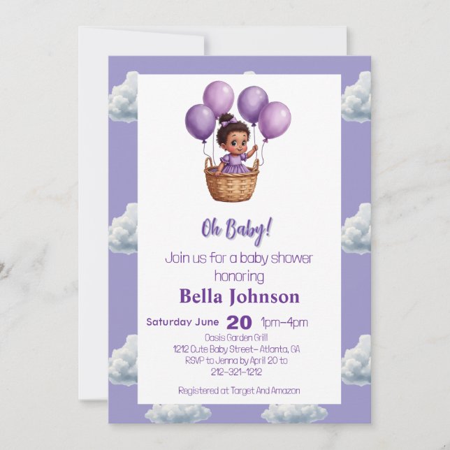 Invitation Oh Baby shower pourpre (Devant)