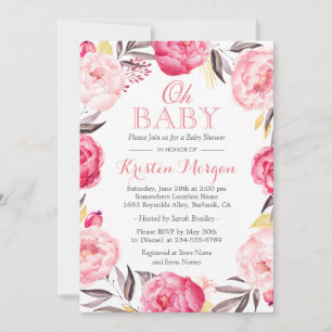 Invitation Oh Baby shower Romantique Botanique Fluale Wreath
