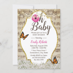 Invitation Oh Baby shower Rustic Baby's Breath Floral Musical