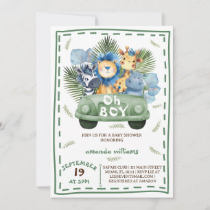 Invitation Oh baby shower Safari Animaux Garçon