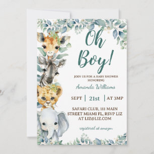 Invitation Oh Baby shower Safari Animaux Garçon