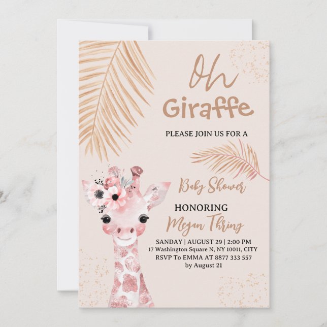 Invitation oh baby shower safari girafe (Devant)