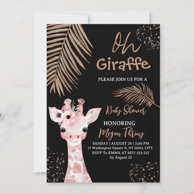 Invitation oh baby shower safari girafe (Devant)