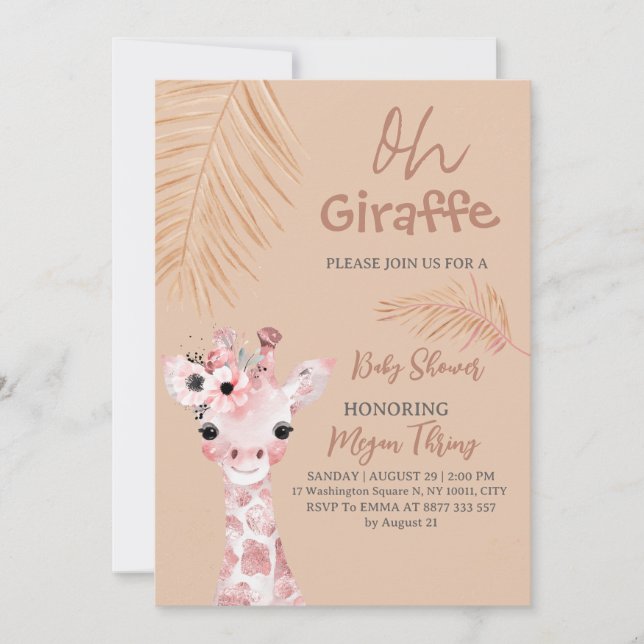 Invitation oh baby shower safari girafe (Devant)